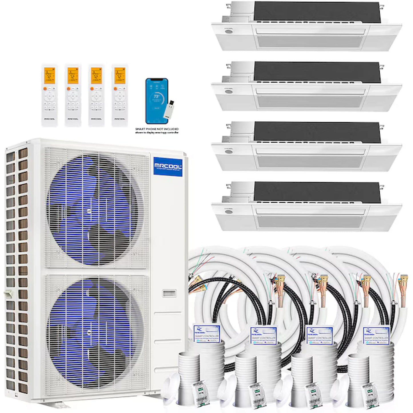 Mr. Cool (DIY) 5th Gen • 48,000 BTU • 4-Zone Ductless • Mini Split Air Conditioner & Heat Pump with 6K+9K+9K+18K BTU Ceiling Cassette Indoor Units