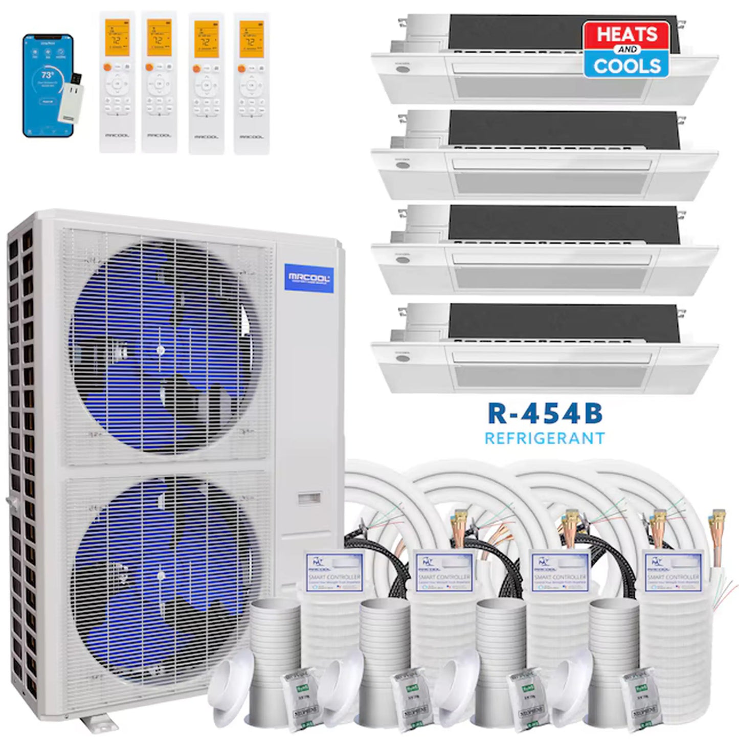 Mr. Cool (DIY) 5th Gen • 48,000 BTU • 4-Zone Ductless • Mini Split Air Conditioner & Heat Pump with 6K+9K+9K+18K BTU Ceiling Cassette Indoor Units