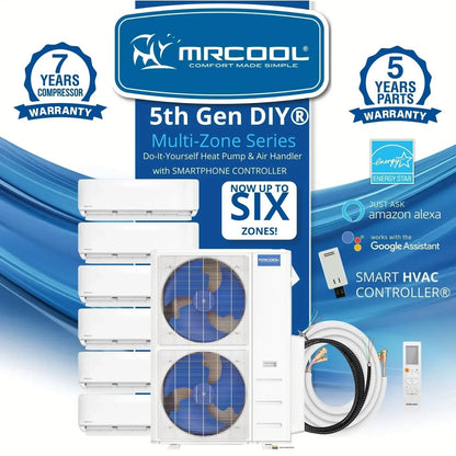 MRCOOL DIY 5th Gen Multi-Zone 6-Zone 55,000 BTU 22 SEER2 (9K + 9K + 9K + 9K + 9K + 9K) Ductless Mini Split Heat Pump & Air Conditioner