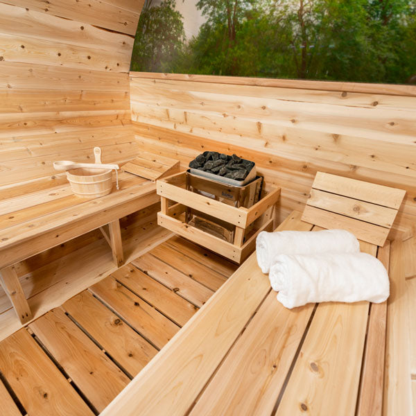 Dundalk Leisurecraft Serenity MP 2–4 Person Capacity Barrel-Style Sauna with Floor-to-Ceiling Panoramic Windows