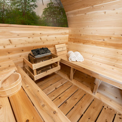 Dundalk Leisurecraft Serenity MP 2–4 Person Capacity Barrel-Style Sauna with Floor-to-Ceiling Panoramic Windows